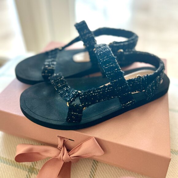 Stuart Weitzman Vail Sport Black Tweed Sandals - Size 6.5 - Excellent Condition - Picture 5 of 16